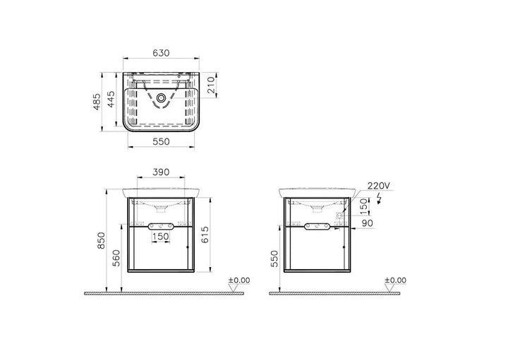VitrA Sento 650mm Vanity Unit with 2 Drawers & Washbasin
