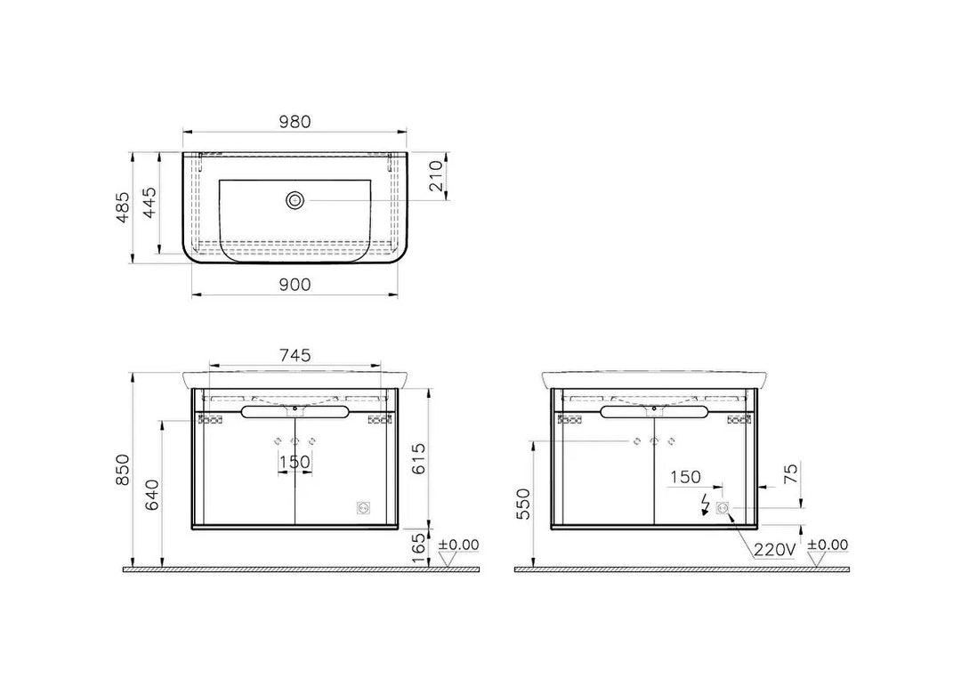 VitrA Sento 1000mm Vanity Unit with Doors & Washbasin