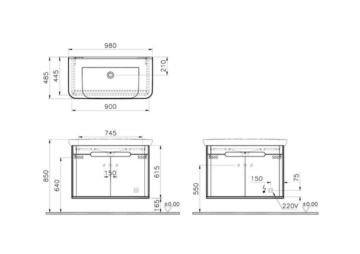 VitrA Sento 1000mm Vanity Unit with Doors & Washbasin