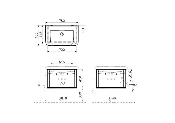 VitrA Sento 800mm Vanity Unit with 1 Drawer & Washbasin