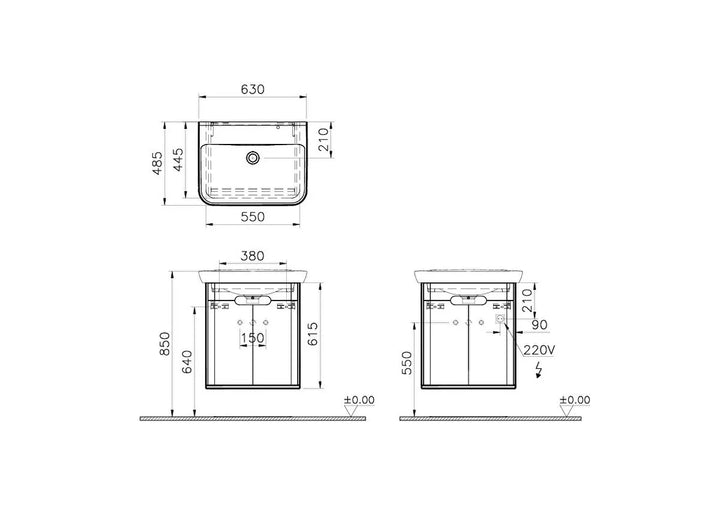 VitrA Sento 650mm Vanity Unit with Doors & Washbasin