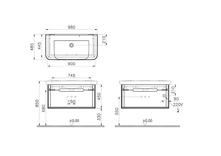VitrA Sento 1000mm Vanity Unit with 1 Drawer & Washbasin