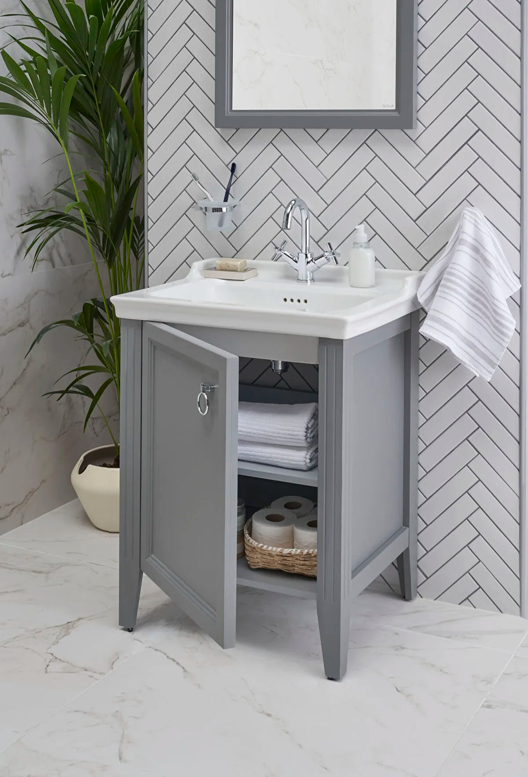VitrA Valarte 650mm Matt Grey Single Door Unit & Basin