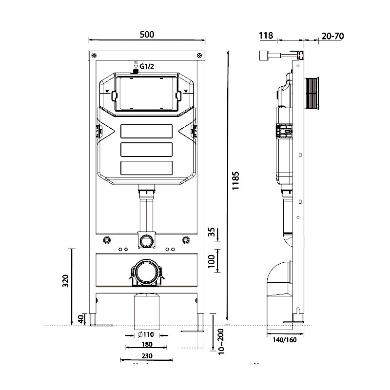Abacus Wall Mounted 1180mm Toilet Frame With Dual Flush Cistern