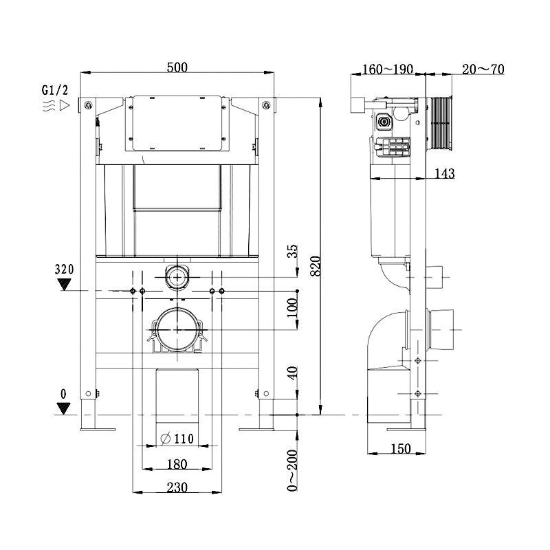 Abacus Wall Mounted 820mm Toilet Frame With Dual Flush Cistern