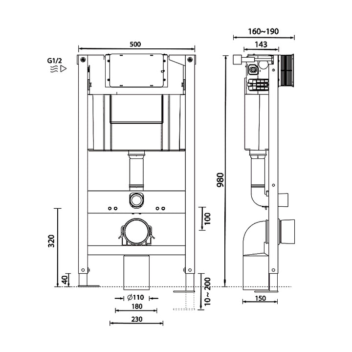 Abacus Wall Mounted 980mm Toilet Frame With Dual Flush Cistern