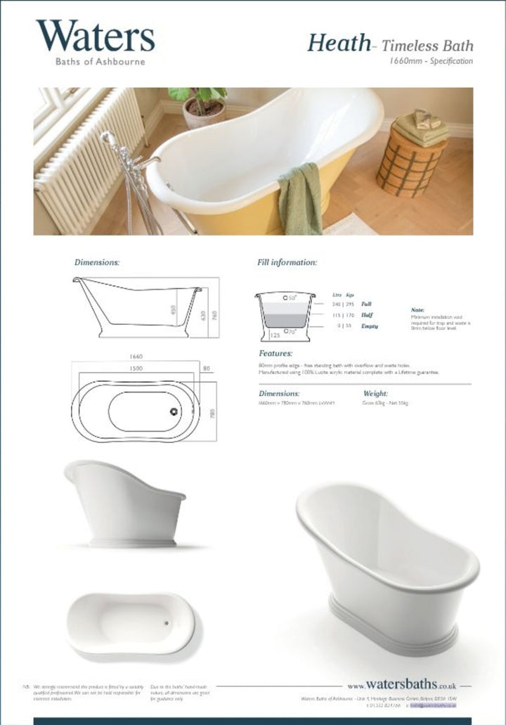 Waters Heath 1660mm Freestanding Boat Bath White