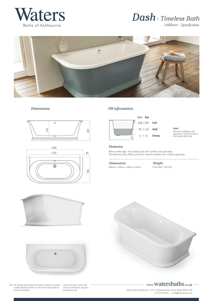 Waters Dash 1680mm Back-To-Wall-Bath