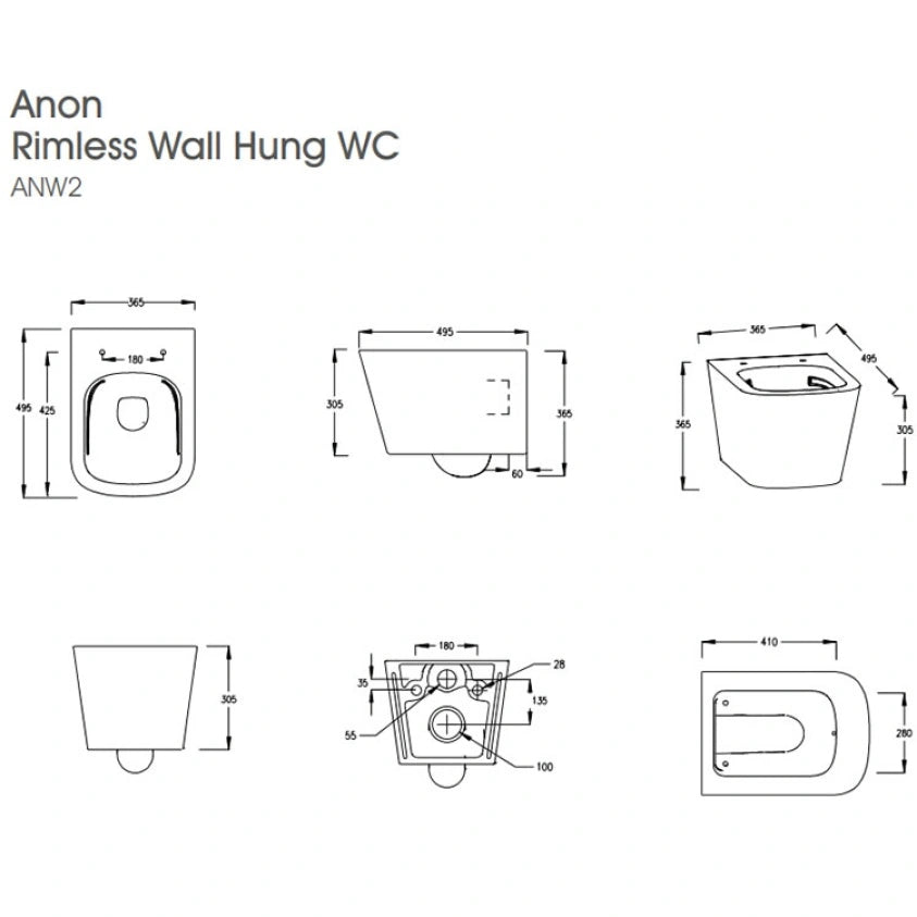 The White Space Anon Rimless Wall Hung Toilet & Soft Close Seat