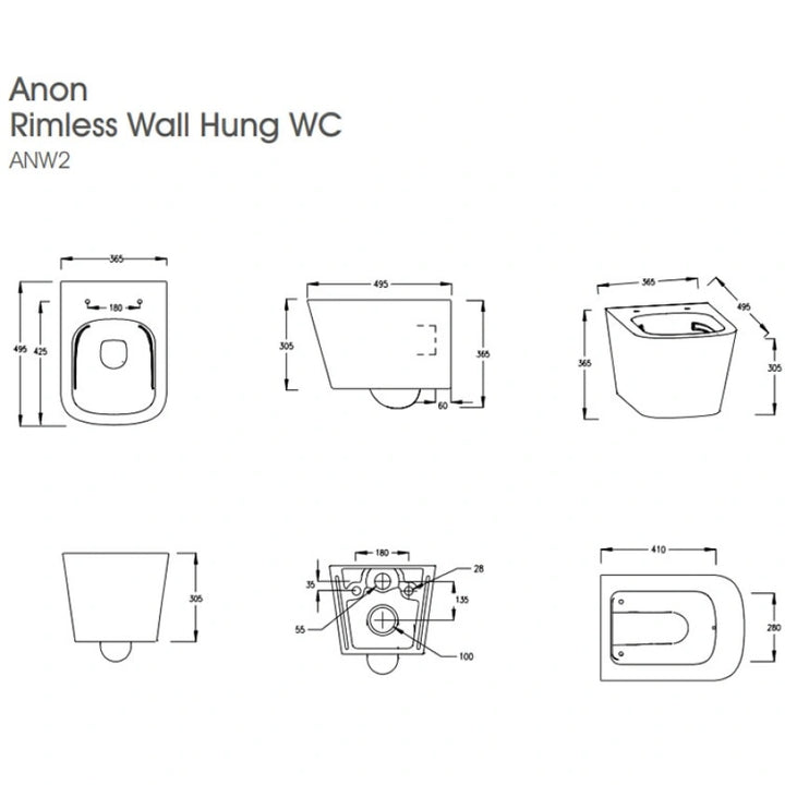 The White Space Anon Rimless Wall Hung Toilet & Soft Close Seat