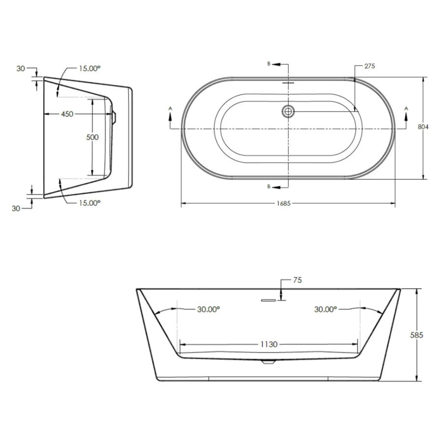 The White Space Como 1680mm Freestanding Bath