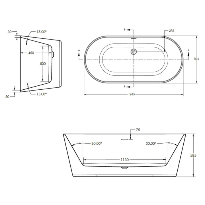 The White Space Como 1680mm Freestanding Bath