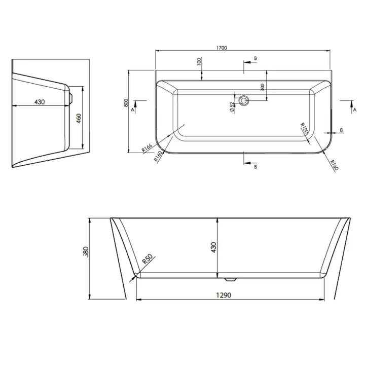 The White Space 1600mm x 800mm D Shape Back to Wall Bath