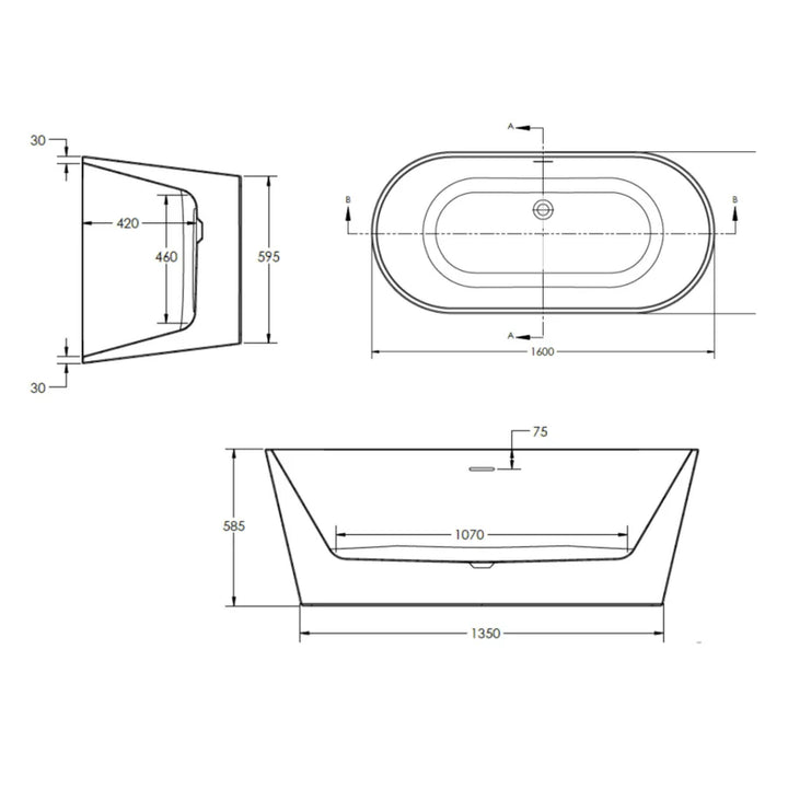 The White Space Como 1600mm Freestanding Bath