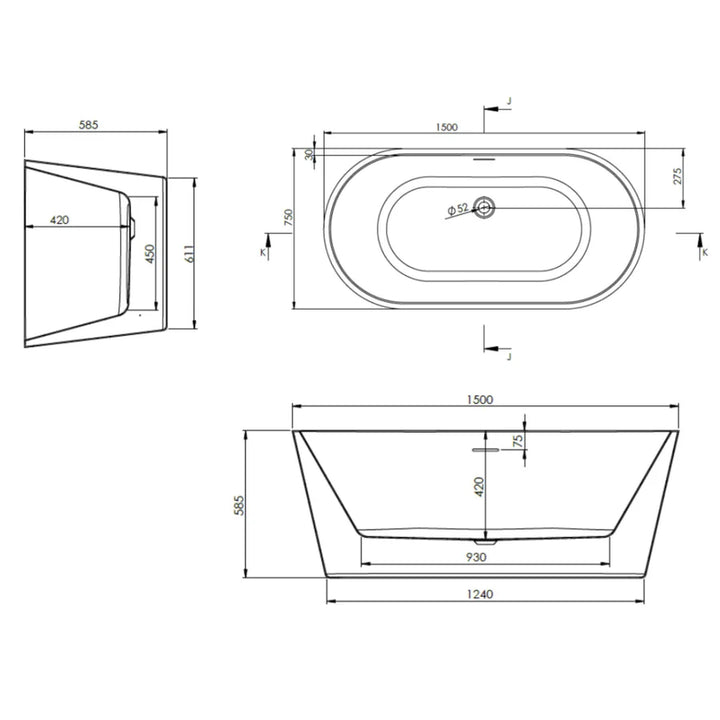 The White Space Como 1500mm Freestanding Bath