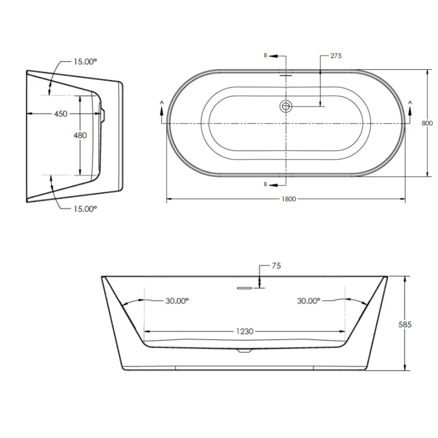 The White Space Como 1800mm Freestanding Bath