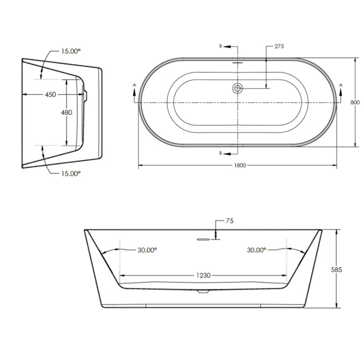 The White Space Como 1800mm Freestanding Bath