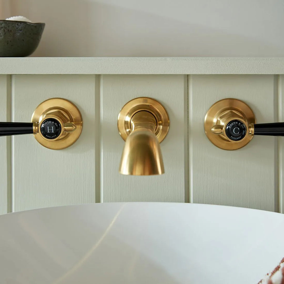 Booth & Co Axbridge Wall Mounted Lever Handles 3 Hole Basin Mixer