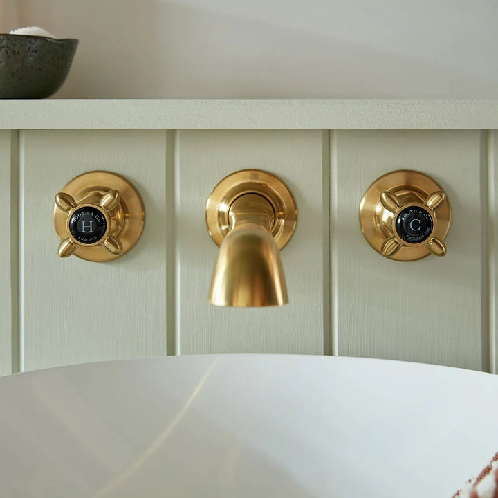 Booth & Co Axbridge Wall Mounted Cross Handles 3 Hole Basin Mixer