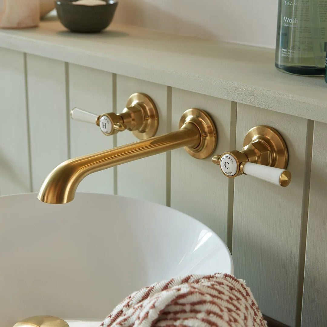 Booth & Co Axbridge Wall Mounted Lever Handles 3 Hole Basin Mixer