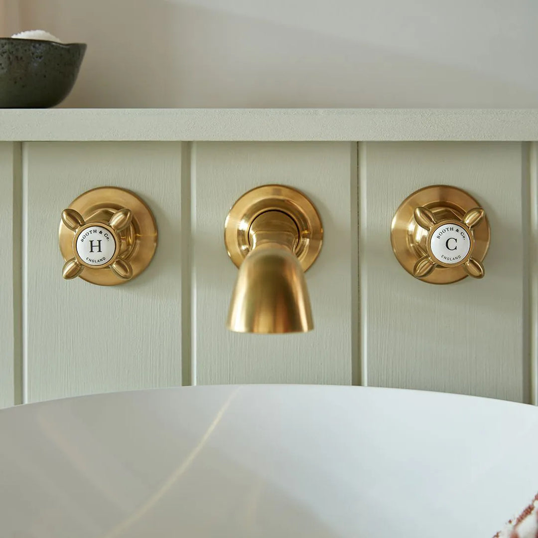 Booth & Co Axbridge Wall Mounted Cross Handles 3 Hole Basin Mixer
