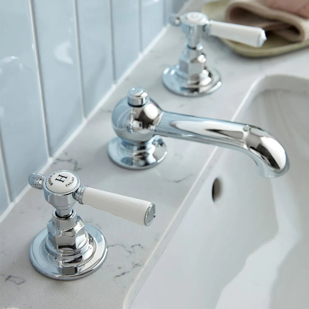 Booth & Co Axbridge Lever Handles 3 Hole Basin Mixer With Pop Up Waste