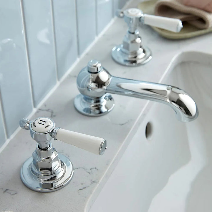 Booth & Co Axbridge Lever Handles 3 Hole Basin Mixer With Pop Up Waste