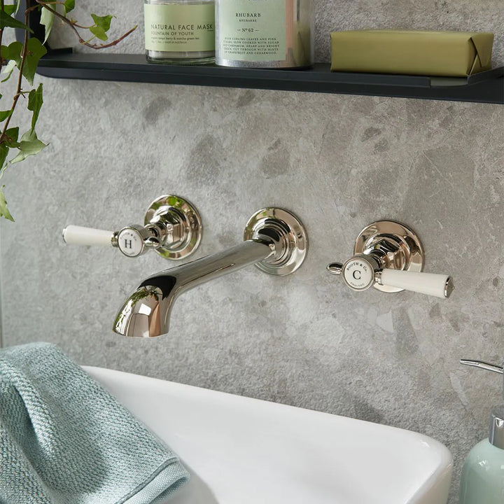 Booth & Co Axbridge Wall Mounted Lever Handles 3 Hole Basin Mixer