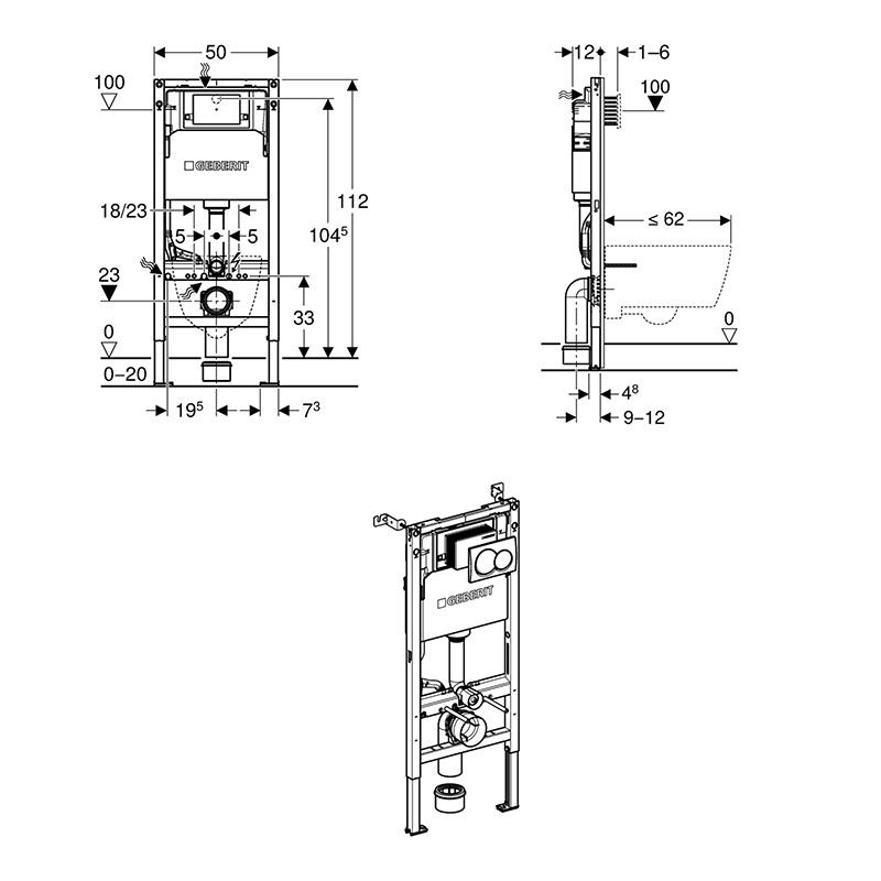 Geberit Duofix  Alpha 112cm Frame & Cistern with Alpha01 Flush Plate Chrome