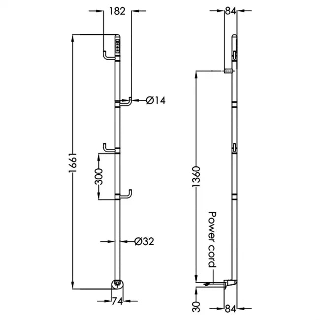 JTP Flo Electric Towel Rail 1661 x 182 In Brushed Bronze