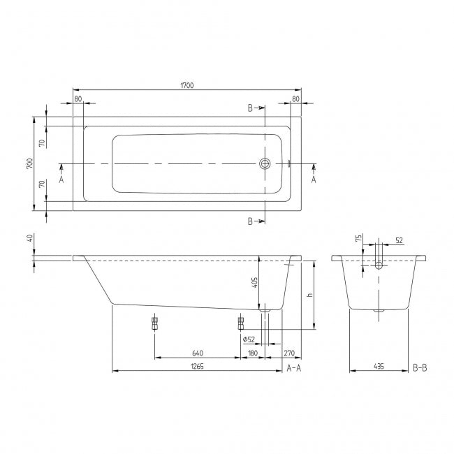 Villeroy & Boch Targa Plus 1700 x 700mm Single Ended Bath
