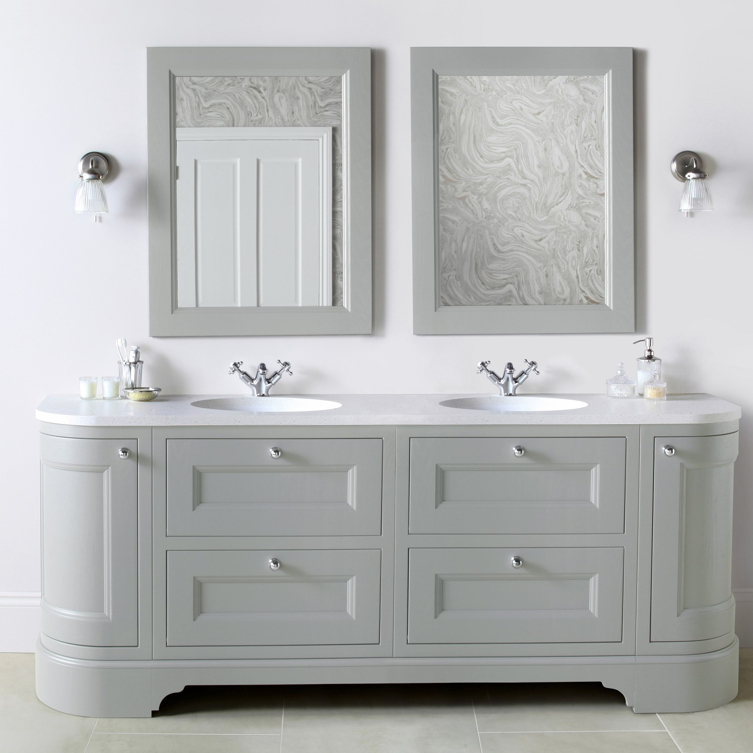 Burbidge Tetbury 2030mm Double Curved, Solid Wood Double Bathroom Vanity Units Uk