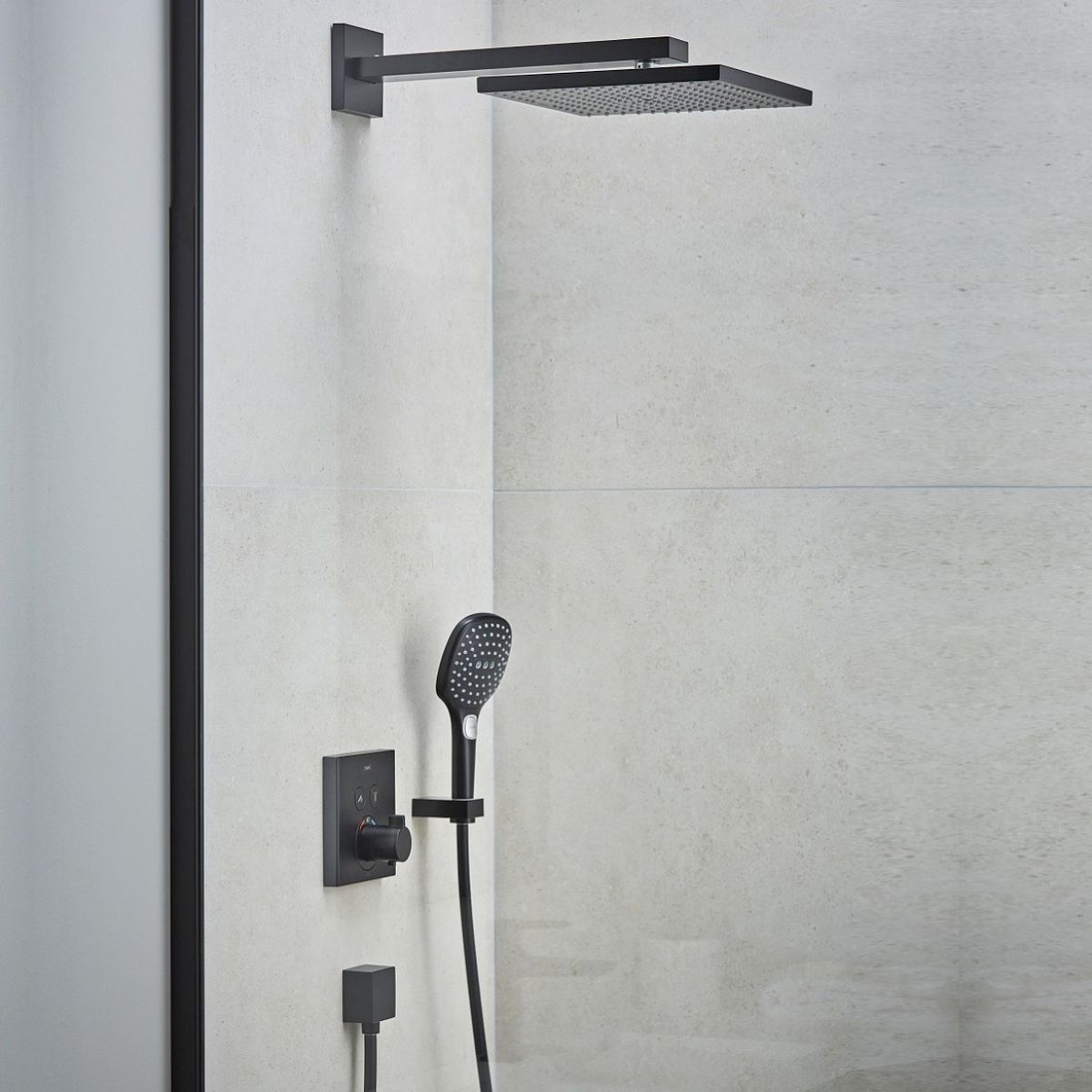 Hansgrohe ShowerSelect Square Shower Set with 300 Overhead and Handshower in Matt Black