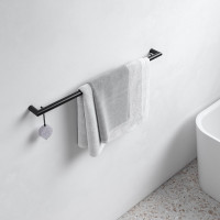 Keuco Reva Bath Towel Rail with Integrated Hook - Black