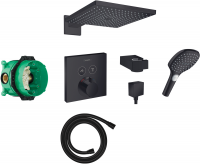 Hansgrohe ShowerSelect Square Shower Set with 300 Overhead and Handshower in Matt Black