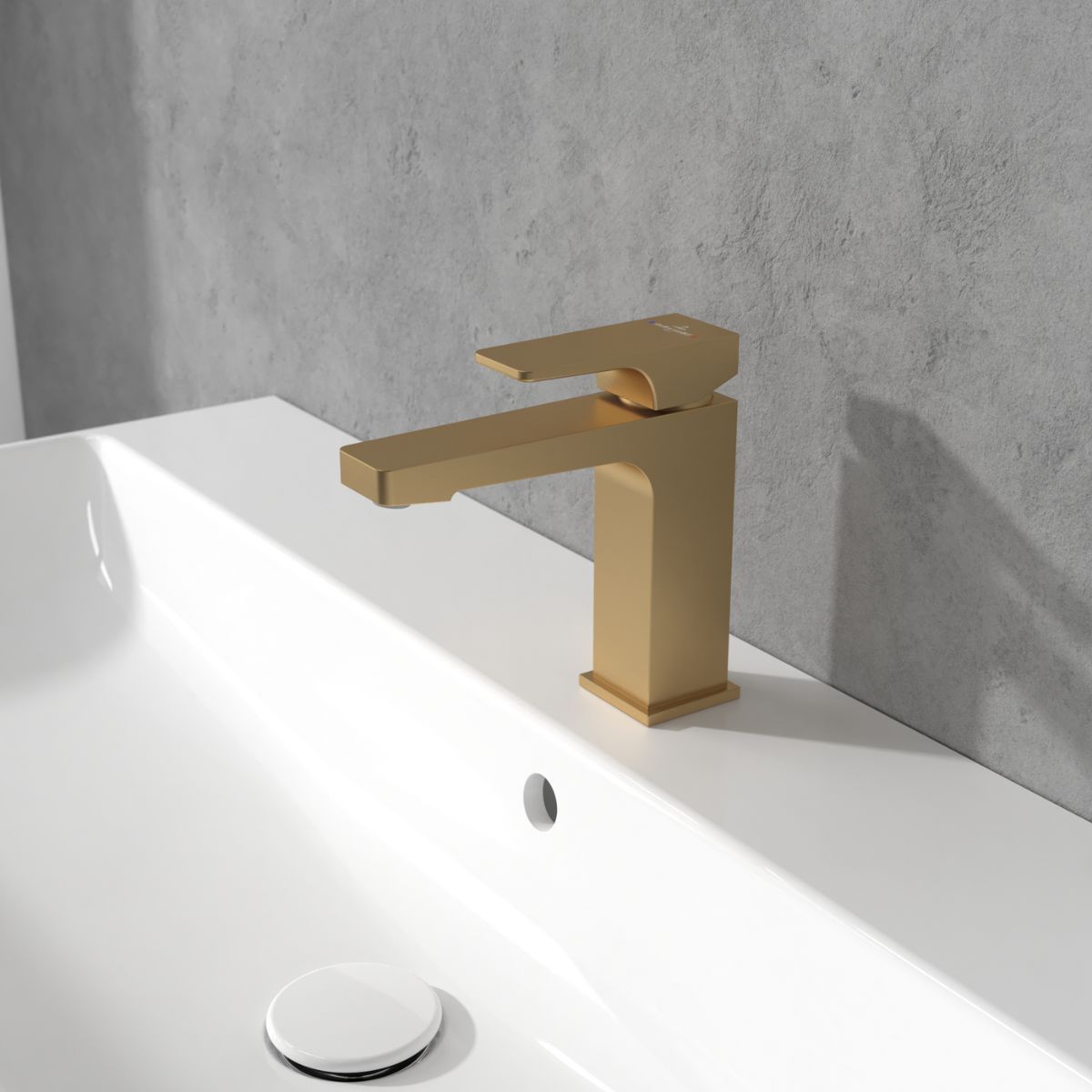 Villeroy & Boch Architectura Square Single-Lever Basin Mixer with Pop-Up Waste Brushed Gold