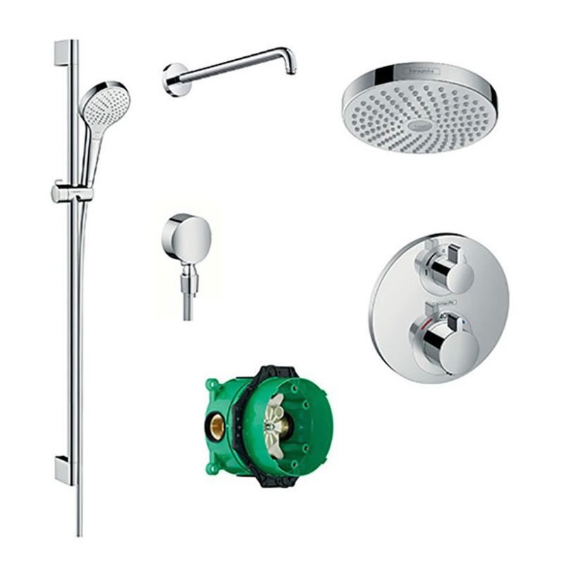 Hansgrohe Round Valve with Croma Select (180) Overhead and Rail Kit